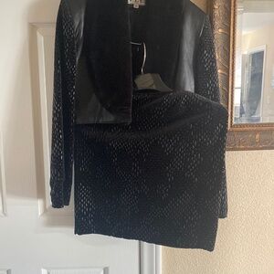 Black embellished leather lamb fur suit